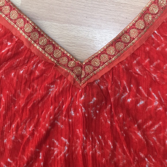 Free People Sheer Orange and Gold Top - Picture 3 of 8